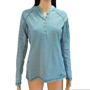 Gander Mountain Hooded Long Sleeve Shirt Turquoise & White Stripes